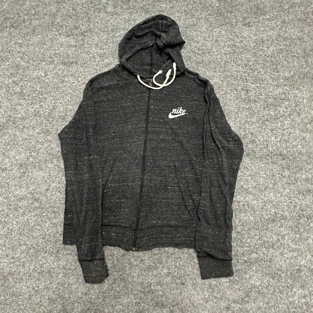 Nike Hoodie Womens Size L Gray Full Zip Lightweight Cotton Blend Athletic Logo